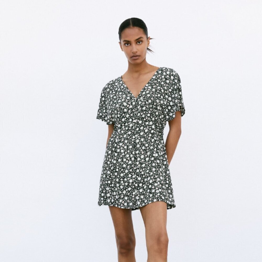 ZARA Black Floral Wrap Dress - Size M NEW WITH TAG!